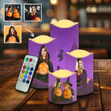 Halloween Custom Photo Flameless Candles 4 Pack Color Changing with Remote Timer Halloween Home Decoration Gifts