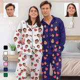 Couples Sale Custom Face Photo Couple Matching Pajama Set Personalized Solid Color Background Love Print Loungewear