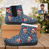 Custom Face Christmas Hat Blue Cotton-Padded Shoes Snow Boots for Men Women