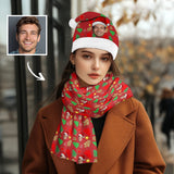 2 Piece Warm Gift Custom Face Fluffy Scarf and Santa Hat Soft&High Elasticity Winter Gift