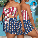 Custom Face Stripes & Stars Personalized Women's Tie Front Tube Top & Shorts Set