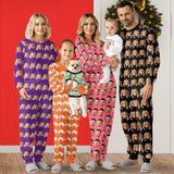 【TikTok Pajamas】Custom Face Seamless White Family Matching Long Sleeve Pajama Set Personalized Photo Pajamas Loungewear