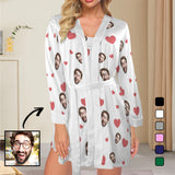 Custom Face Love Print Pajama Set Personalized Women's Pajama Robe&Camisole Sleep Dress