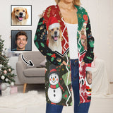 Custom Dog&Owner Picture Cardigan Ugly Christmas Sweater Women's Long Sleeve Pocket Cardigan