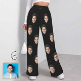 Custom Face Solid Black Women's Drawstring Wide Leg Sweatpants