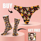 [Underwear+Socks]Custom Boyfriend Face Heart Pizza Underwear for Women Personalized Lingerie Panties Classic Thongs