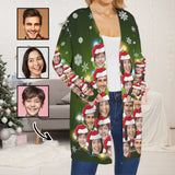 Custom Mom&Dad&Child Face Cardigan Ugly Christmas Sweater Women's Long Sleeve Pocket Cardigan