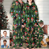 Flannel Fleece Adult/Kid Onesie Pajamas Custom Face Christmas Lights Jumpsuit Homewear