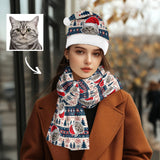 2 Piece Warm Gift Custom Pet Face Christmas Fluffy Scarf and Santa Hat Soft&High Elasticity Winter Gift