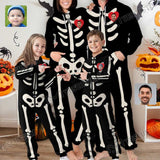 Halloween Custom Face Bones Family Hooded Onesie Jumpsuits with Pocket Personalized Zip One-piece Pajamas for Adult kids