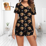 Custom Pet Face Short Pajama Sets Women's V-Neck Loungewear Sleepwear