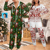 Custom Face Unisex Adult Hooded Onesie Jumpsuits with Pocket Christmas Gifts Personalized Zip One-piece Pajamas