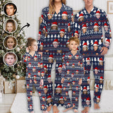 Custom Face Christmas Blue Sleepwear Personalized Family Matching Long Sleeve Pajamas Set