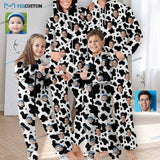 Custom Face Cow Pattern Family Hooded Onesie Jumpsuits with Pocket Personalized Zip One-piece Pajamas for Adult kids