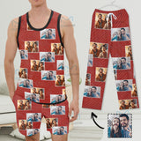 Custom Photo Red Pajama Set Top Tank Loungewear with Sleeveless & Short Pants for Man