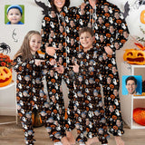 Halloween Custom Face Ghost Family Hooded Onesie Jumpsuits with Pocket Personalized Zip One-piece Pajamas for Adult kids