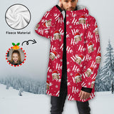 [Thick and Warm] Custom Face Ho Ho Ho Mid-length Fleece-lined Jacket Men's Full Zip Hoodie Christmas Gift