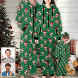 Flannel Fleece Adult/Kid Onesie Pajamas Custom Face Christmas Santa Jumpsuit Homewear