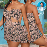 Custom Face Seamless Personalized Women's Tie Front Tube Top & Shorts Set