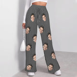 Custom Face Stripes Pattern Women's Drawstring Wide Leg Sweatpants