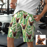 Custom Face Leaf Vein Green Men's Short Sweatpants