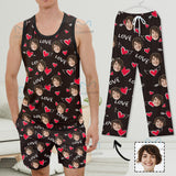 Custom Photo Pajama Set Love You XOXO Top Tank Loungewear with Sleeveless & Short Pants for Man