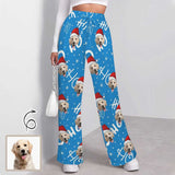 Custom Face Christmas Ho Pattern Women's Drawstring Wide Leg Sweatpants