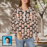 Custom Face Seamless Women's Lapel Half Zip Pullover Drawstring Sweatshirts Fashion Outfits