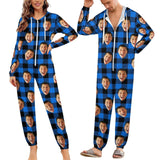 Custom Christmas Onesies for Couples Personalized Face Hoodie Matching Onesie Pajamas Funny Adult Hooded Jumpsuits