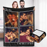 Custom 4 Photos&Text Sherpa Fleece Blanket Soft Warm Fuzzy Personalized Couples Gifts for Birthday Anniversary