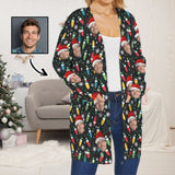 Custom Face Cardigan Ugly Christmas Colored Lights Sweater Women's Long Sleeve Pocket Cardigan