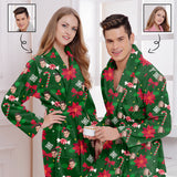 Custom Face Fleece Robe Christmas Green Personalized All Over Print Pajama Kimono Robe for Men Women