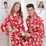 Custom Face Fleece Robe Christmas Red Personalized All Over Print Pajama Kimono Robe for Men Women