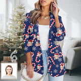 Custom Face Deep Blue Christmas Women's Blazers Personalized Jacket Casual Coats