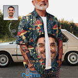 Custom Face Photo Funny With Magic Mushrooms Pattern Hawaiian Shirts