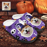 Halloween Custom Face Purple Cotton Slippers For Adult&Kids Personalized Non-Slip Slippers Warm House Shoes