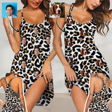 Custom Face Leopard Cami Racerback Nightgown Women's Sleeveless Nightdresses