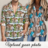 Custom Photo Warm Family Men's Long Sleeve Shirt Design Your Own Shirt Photo Shirt Birthday Gift for Husband or Boyfriend