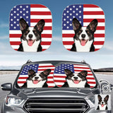 Custom Pet Face American Flag Car Windshield Sun Shade 2-Piece Personalized Car Front Sunshade