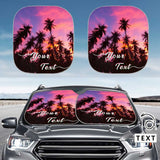 Custom Text Tropical Beach Palm Trees Car Windshield Sun Shade 2-Piece Personalized Car Front Sunshade