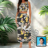 Custom Face Yellow Flowers Beach Outfits Dress Personalized Women's Crop Tank Top & High Waist Skirt Sets