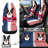 Custom Face&Name American Flag Car Seat Cover Full Set Universal Auto Waterproof Front Seat Protector