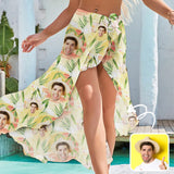 Custom Face Yellow Hat Women's Long Cover Up Skirt With Slit Swimsuit Beach Wrap