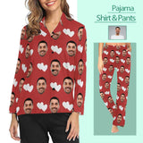 Custom Boyfriend Face Pajamas Heart To Heart Personalized Women's Slumber Party Long Pajama Shirt&Pants