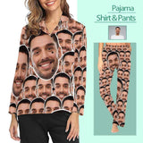 Custom Boyfriend Face Pajamas Seamless Face Sleepwear Personalized Women's Long Pajama Shirt&Pants