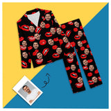 Custom Boyfriend Face Red Lips Sleepwear Personalized Women's Slumber Party Long Pajama Set