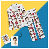 Custom Couple Face Pajamas Red Lips Sleepwear Personalized Women's Slumber Party Long Pajama Set