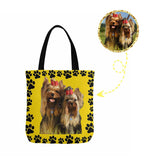 Custom Dog Paw Yellow Canvas Tote Bag