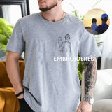 Custom Embroidery Unisex T-Shirt Personalised Portrait Photo Tshirt Line Portrait from Photo Shirt Gift for Father's Day