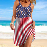 Custom Face American Flag Women's Beach Bathing Suit Swimsuit Swimwear Summer Halter Dress